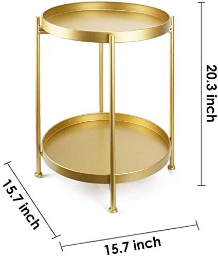 Tiita Round End Table Mental 2-Tier Side Table Nightstand/Small Iron Tables - Image 3