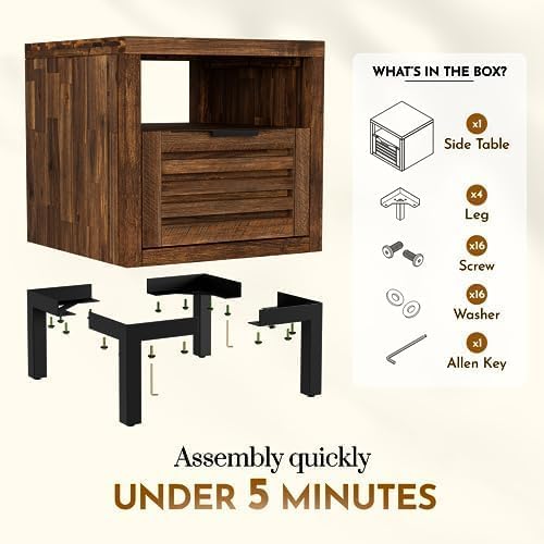 Bme Millie Solid Acacia Wood Rustic Nightstand - Image 3