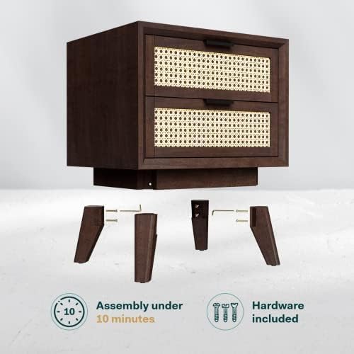 Bme Jasper Deluxe Solid Wood Rattan Nightstand Fully Assembled - Image 2
