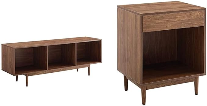 Crosley Furniture Liam Mid-Century Record Storage Console Cabinet, Walnut & by CrosleyFurniture