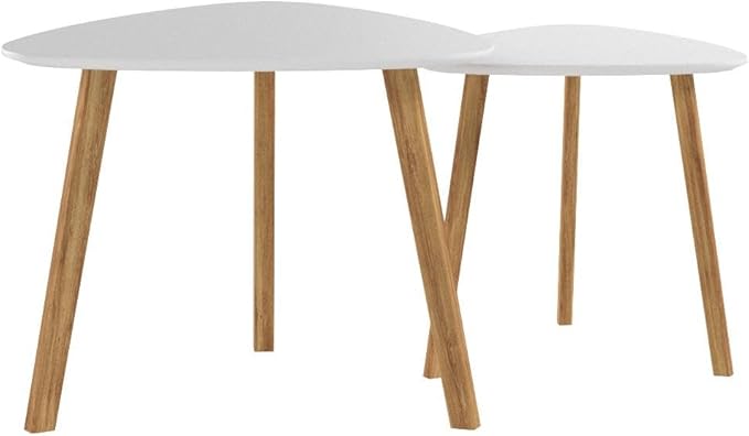 BAMEOS Bamboo Nesting Triangle End Table, Balcony in White - Image 5