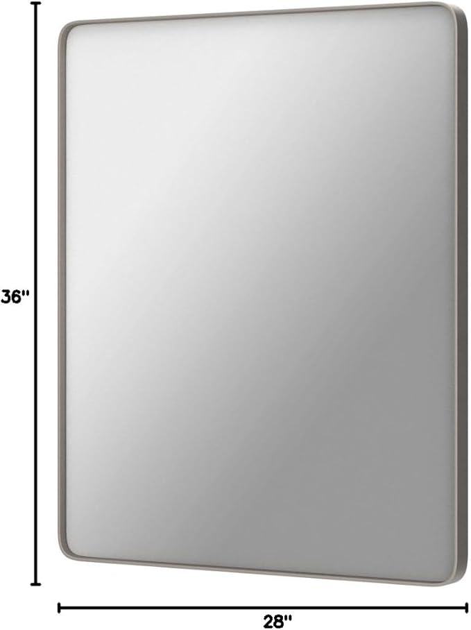 28x36 Inch Brushed Nickel Bathroom Mirror, Brushed Silver Metal Framed Wall - Image 8