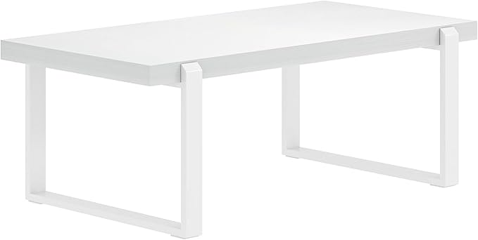 FOLUBAN White Coffee Table, Modern Rustic Wood and Metal Center Table, - Image 9