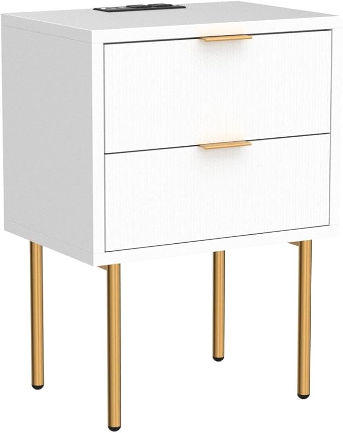Masupu Nightstand with Charging Station, Mid-Century Modern Bedside Table with - Image 5
