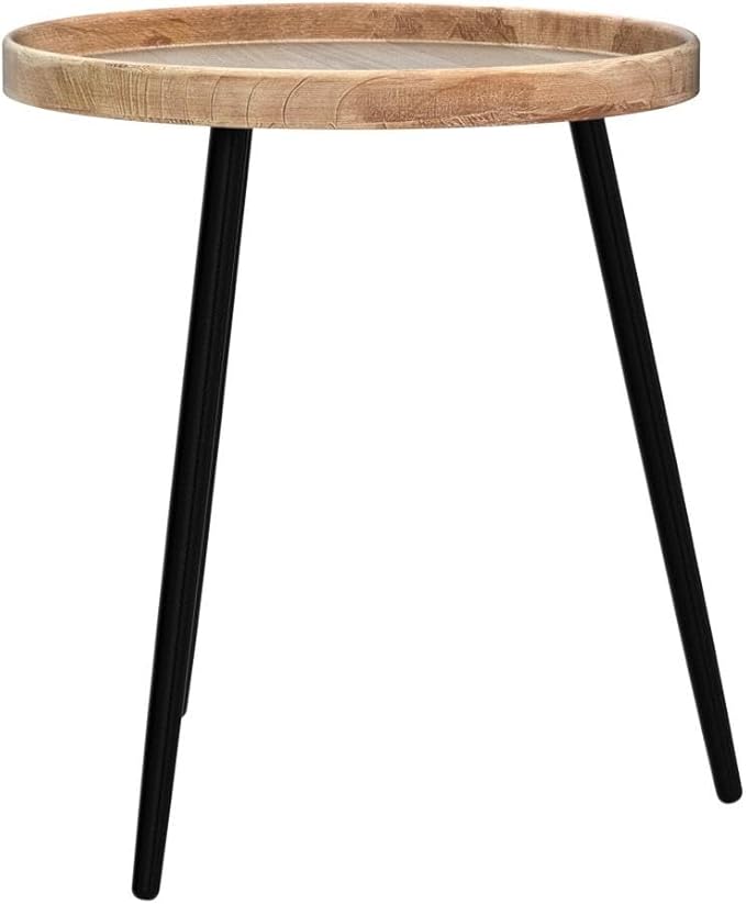 LITA 2 Pcs Round Side End Table, Nightstand Tables, Log Desktop, Wooden Tray - Image 5