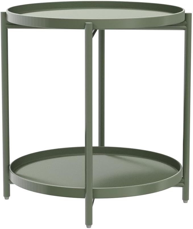 TeoKJ 2 Tier Green Side Table, Folding Round Metal End Table Small Nightstand - Image 4