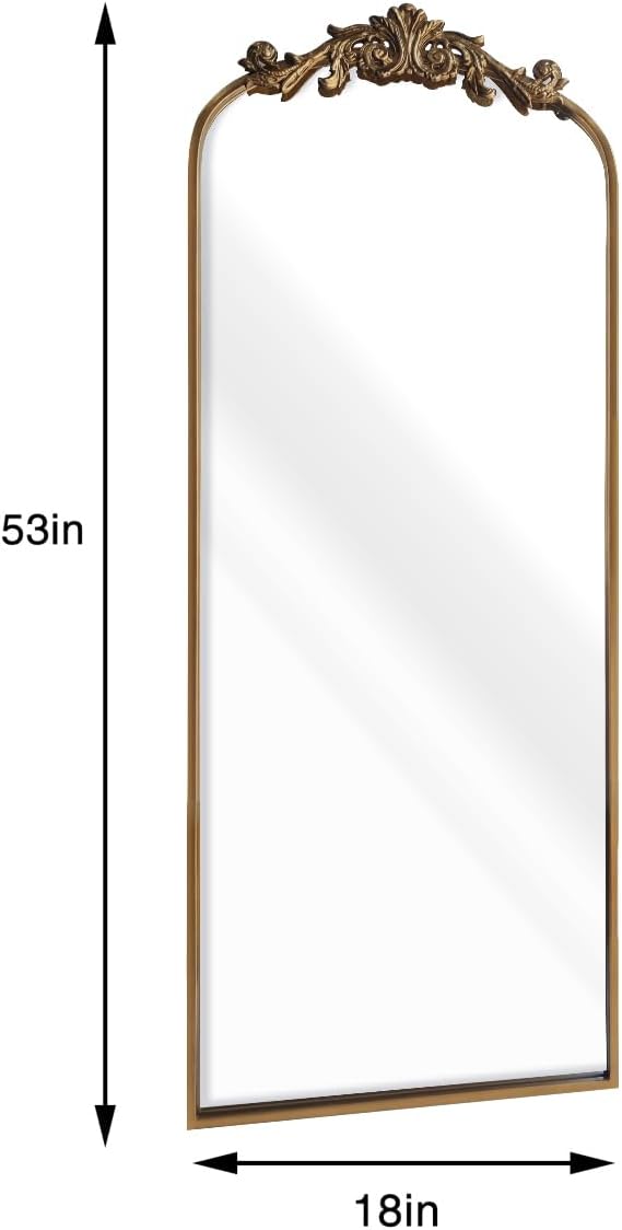 WAMIRRO Ornate Gold Mirror, Vintage Arched Antique Floor Mirrors - Image 3