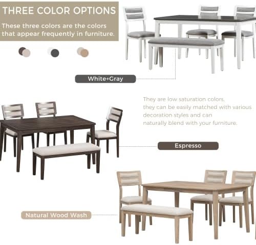 SogesHome Classic 6-Piece Dining Table Set, Rectangular Wooden Kitchen Table - Image 6