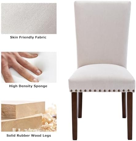 COLAMY Upholstered Parsons Dining Chairs Set of 2, Fabric Dining Room Kitchen - Image 6