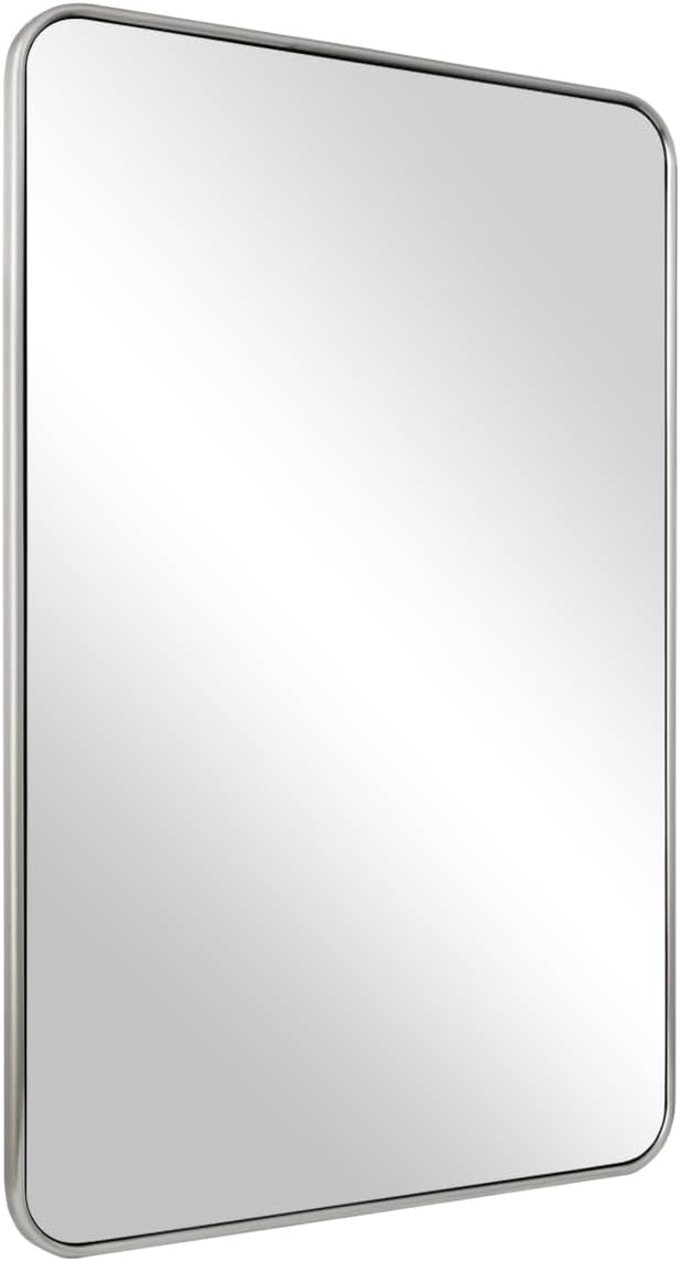 ANDY STAR Brushed Nickel Mirror, Stainless Steel Metal Frame 24x36 Inch by ANDYSTAR
