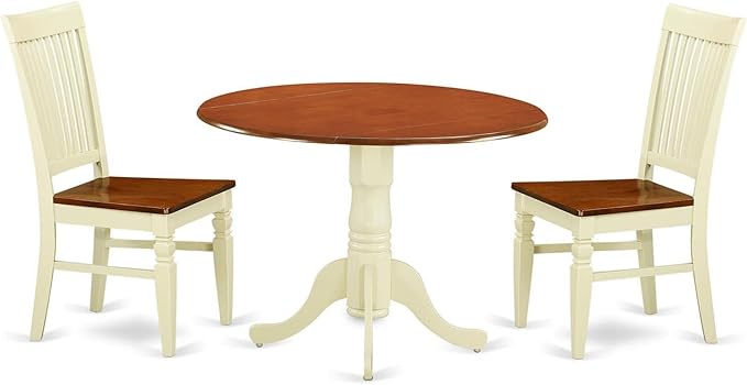 East West Furniture DLWE3-BMK-W 3 Piece Dining Set Contains a Round Dining Room by EastWestFurniture
