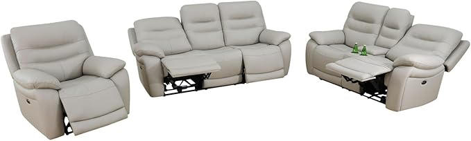 Electric Power Reclining Sofa Set, Genuine Breathing Leather Recliner Couch Set by Unknown