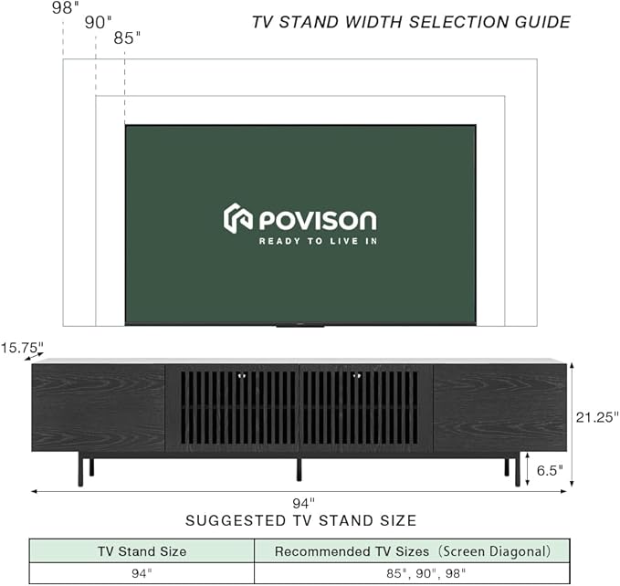 POVISON Mid Century Modern Sintered Stone TV Stand, Slatted Media Console TV - Image 4
