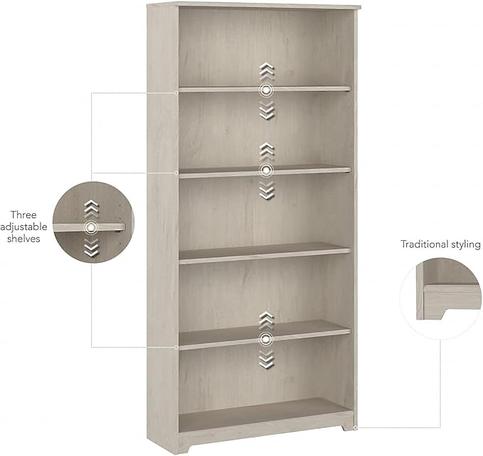 Bush Furniture Cabot Tall 5 Shelf Bookcase | Large Open Bookshelf in Linen - Image 4