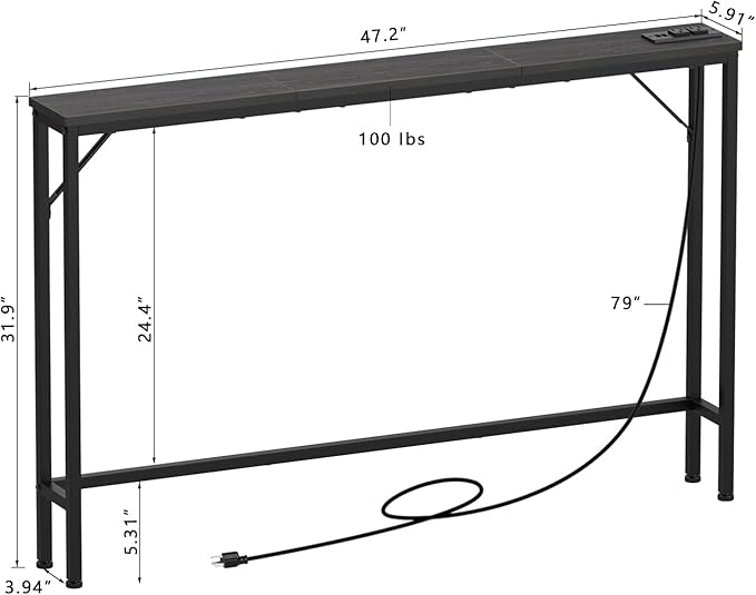 Tohomeor Skinny 5.9" Console Table 47.24" Narrow Long Sofa Table - Image 3