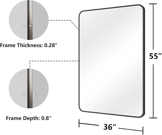 Koonmi Bathroom Mirror, 36X55 Inch Black Metal Framed Mirror - Image 7