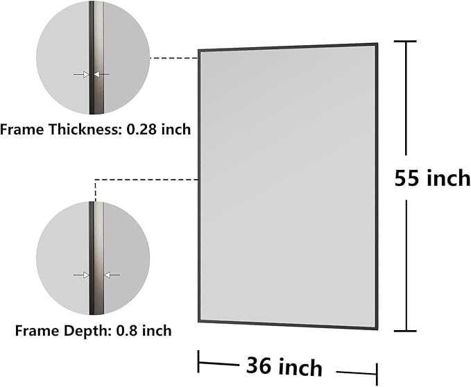 Bathroom Mirror 36x55 Black Bathroom Wall-Mounted Mirrors, Modern Vanity Mirror - Image 7