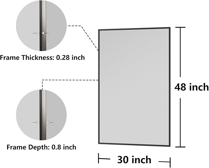 Bathroom Mirror 36x48 Black Bathroom Wall-Mounted Mirrors, Modern Vanity Mirror - Image 7