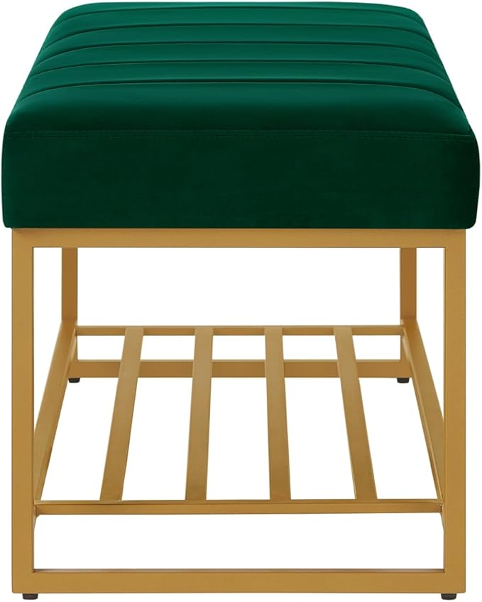 24KF Jade Velvet Upholstered End of Bed Bench - Image 6