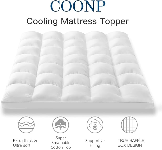 COONP Full XL Mattress Topper, Extra Thick Pillowtop, Cooling Plush Mattress - Image 2