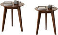 100% Solid Oak Round Side Table Set of 2, Small Bedside Table by Vadisun