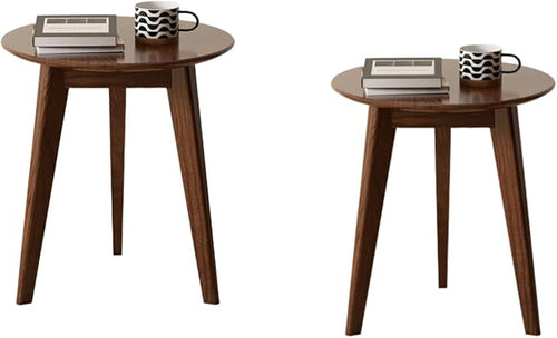 100% Solid Oak Round Side Table Set of 2, Small Bedside Table by Vadisun