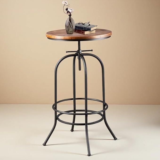 Industrial Bar Table Height Adjustable 37.4-45.3inch Vintage Swivel Pub Tables by BOKKOLIK