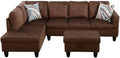 Brown L-Shaped 3-Piece Microfiber Sofa by Unknown