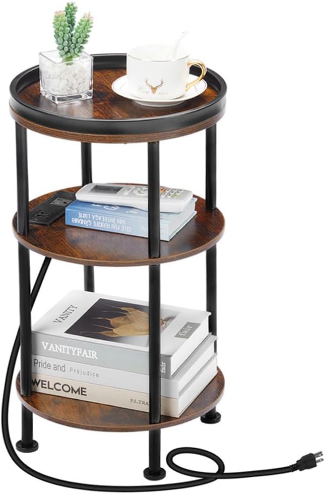 Small Round Side Table with Charging Station by Zexvida