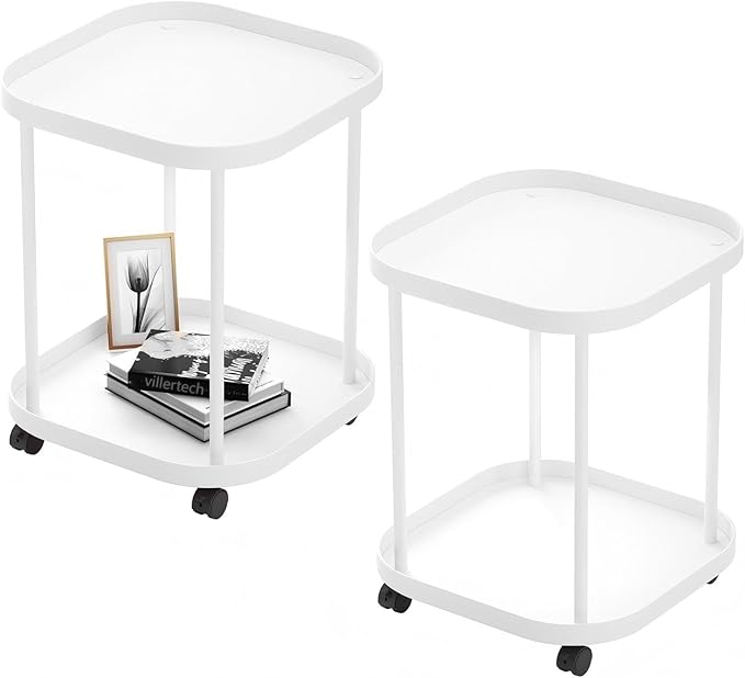Side Table with Wheels, End Table Living Room Plastic Mobile Sofa Side Table by villertech