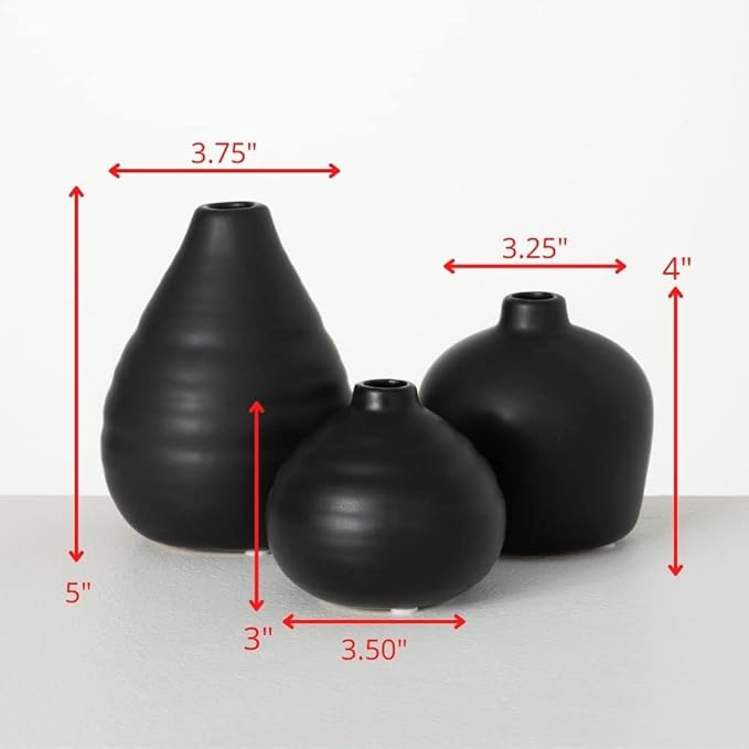 Sullivans Ceramic Vase Set- 3 Small Matte Black Vases, Modern Home Décor - Image 2
