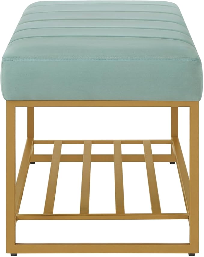24KF Seaglass Velvet Upholstered End of Bed Bench - Image 6