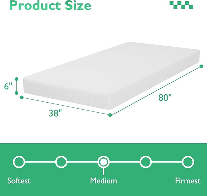 FDW | 6 Inch Twin XL Mattress | Medium Firm | Gel Memory Foam Mattress | White - Image 2