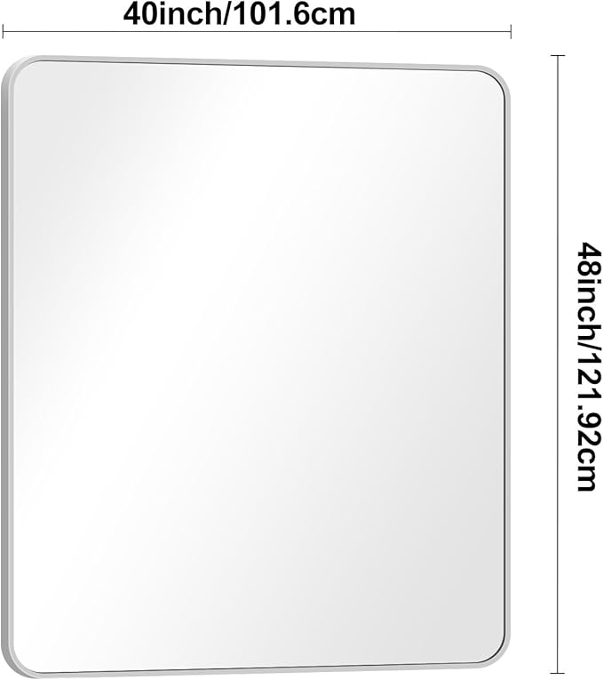 BONEWEI Silver Bathroom Mirror, 40x48 inch Wall Mirror - Image 7