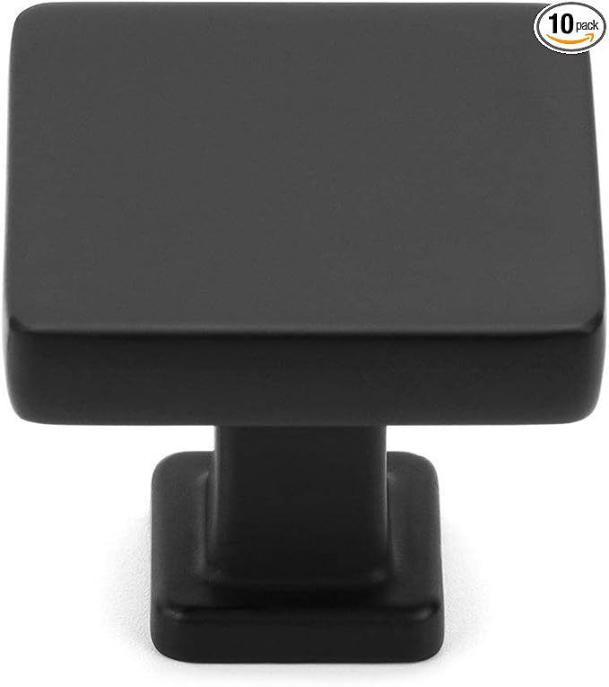 KOOFIZO 10 Pack Black Cabinet Knobs Matte Black Drawer Knobs K08 Square Single by Koofizo