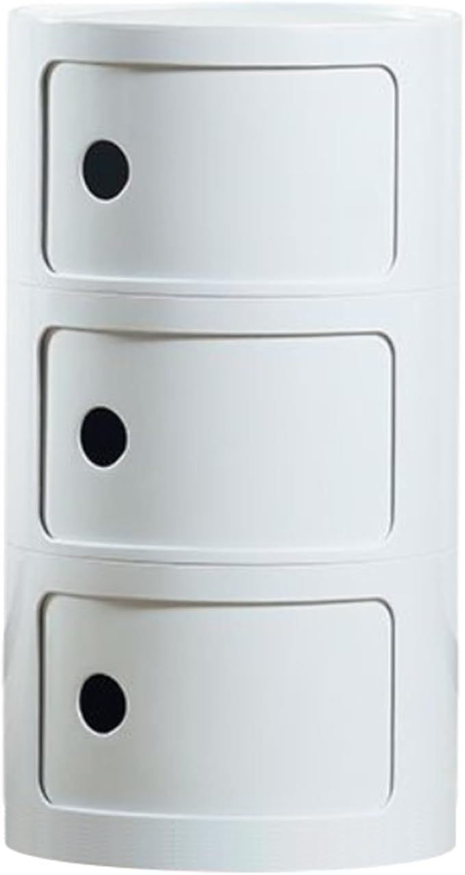 Round Nightstand with 3 Drawers, Modern Style Side Table by SupSoftLife