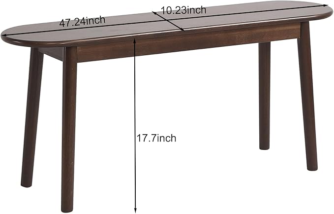 Walnut Solid Wood Bench, 47.3" L – Narrow Mid-Century Wooden Bench - Image 2