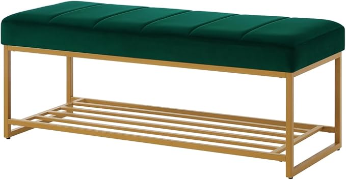 24KF Jade Velvet Upholstered End of Bed Bench - Image 5