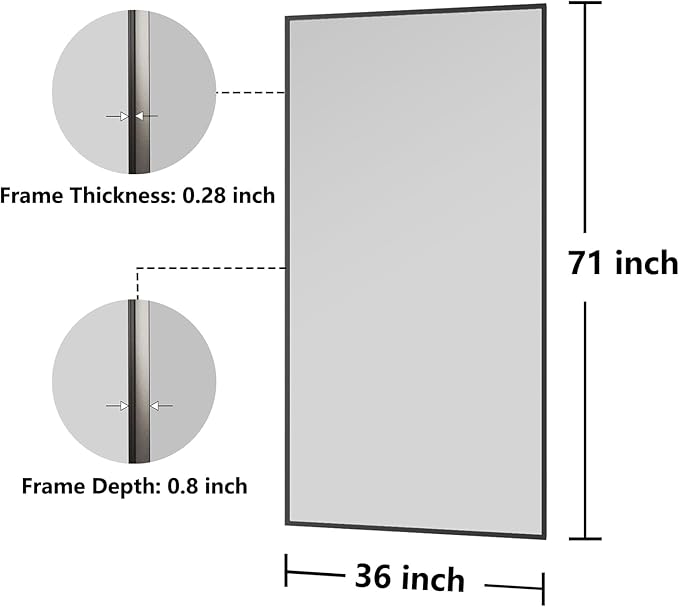 Bathroom Mirror 30x71 Black Bathroom Wall-Mounted Mirrors, Modern Vanity Mirror - Image 7