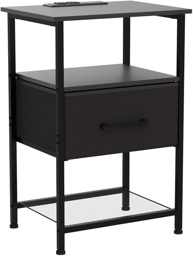 Nightstands Set of 2 with Charging Station and Drawer, End Table Bedside Table - Image 5