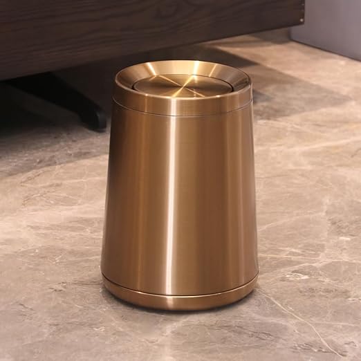 10 L/2.6Gallen, Swing Lid Gold Brass Trash Can, Brushed Nickel Garbage Can - Image 7