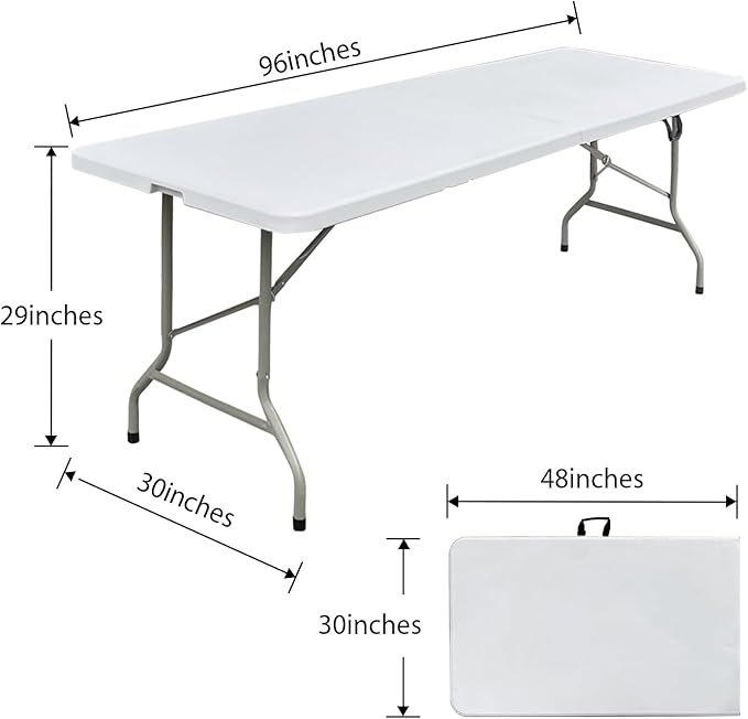 8 Foot Folding Table 96 inch Heavy Duty 8ft Plastic Portable Foldable Table - Image 3