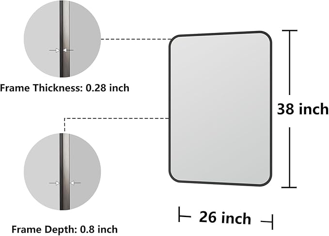 Bathroom Mirror, 26X38 Inch Black Metal Framed Mirror - Image 7