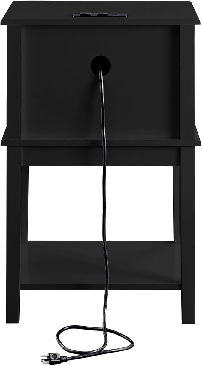 conifferism Black Nightstand, Large Sofa Side Table 2 Drawers, Modern Bedside - Image 6