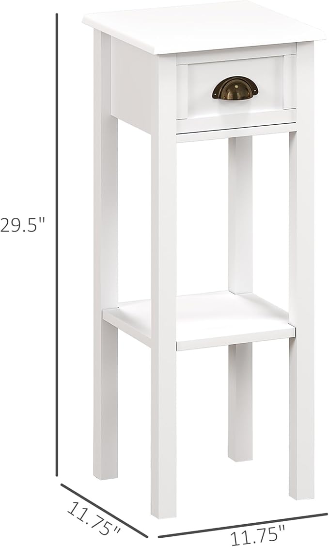 HOMCOM 2-Tier Side Table with Drawer, Narrow End Table with Bottom Shelf - Image 3