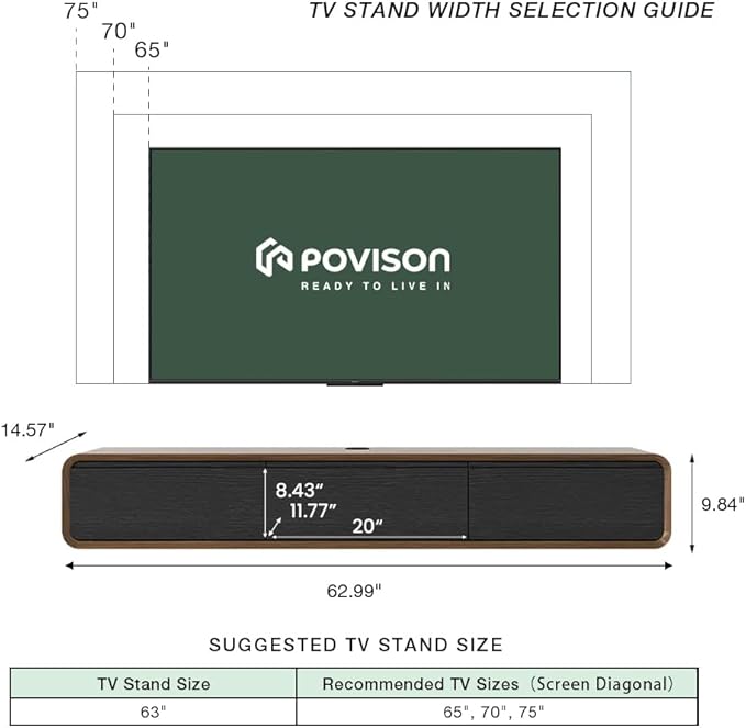 POVISON Fully Assembled Floating TV Stand, 63 inch Modern TV Stand - Image 6
