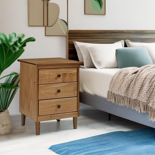 Walker Edison Traditional Wood 3 Drawer Nightstand Side Table Bedroom Storage - Image 5