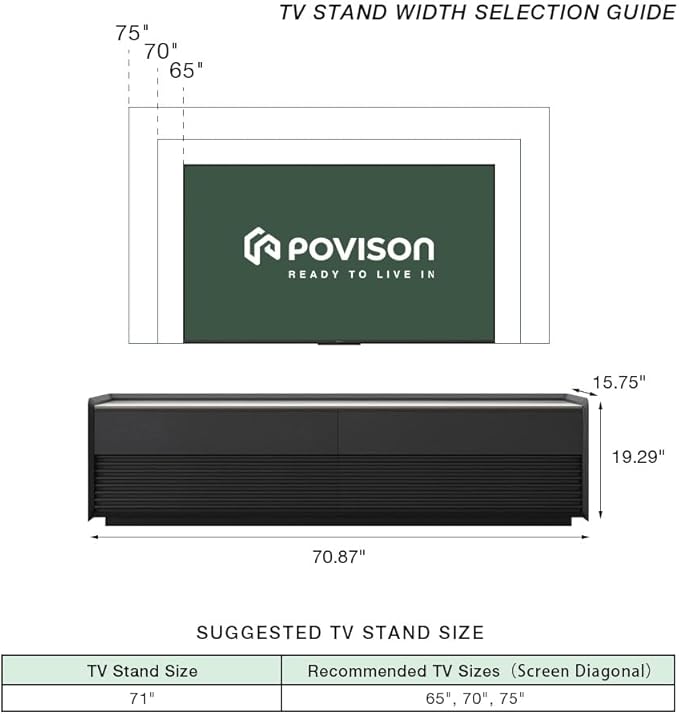 POVISON Fully-Assembled Mid Century Glossy Sintered Stone TV Stand, 70.87" Wood - Image 5
