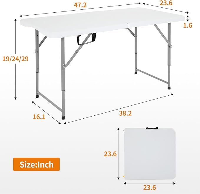 BestOffice Camping Folding 4 Foot Plastic Table - Image 2