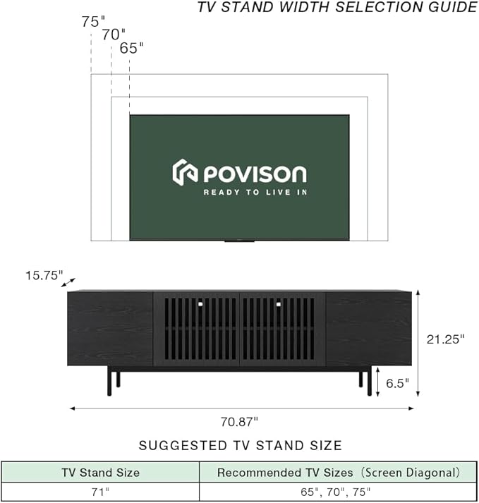 POVISON Full Assembled Mid-Century Modern TV Stand - Image 6